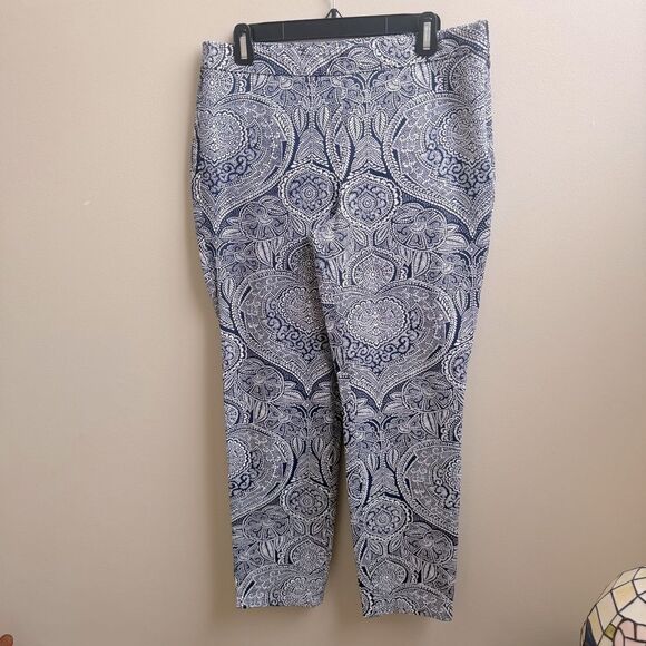 TALBOTS Chatham ankle print navy blue & white ANKLE PANTS Size 10 - Picture 1 of 4
